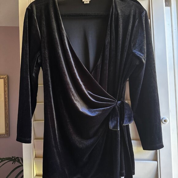 Anne Klein Velvet Wrap 3/4 Sleeve Blouse Women's XL - Black - Picture 6 of 6